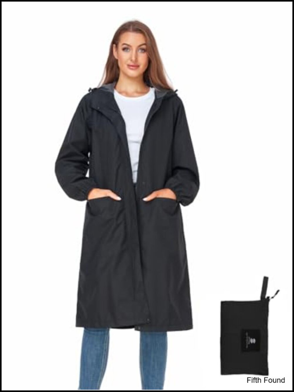 Lightweight Packable Waterproof Long Rain Jacket 2.5L Hooded